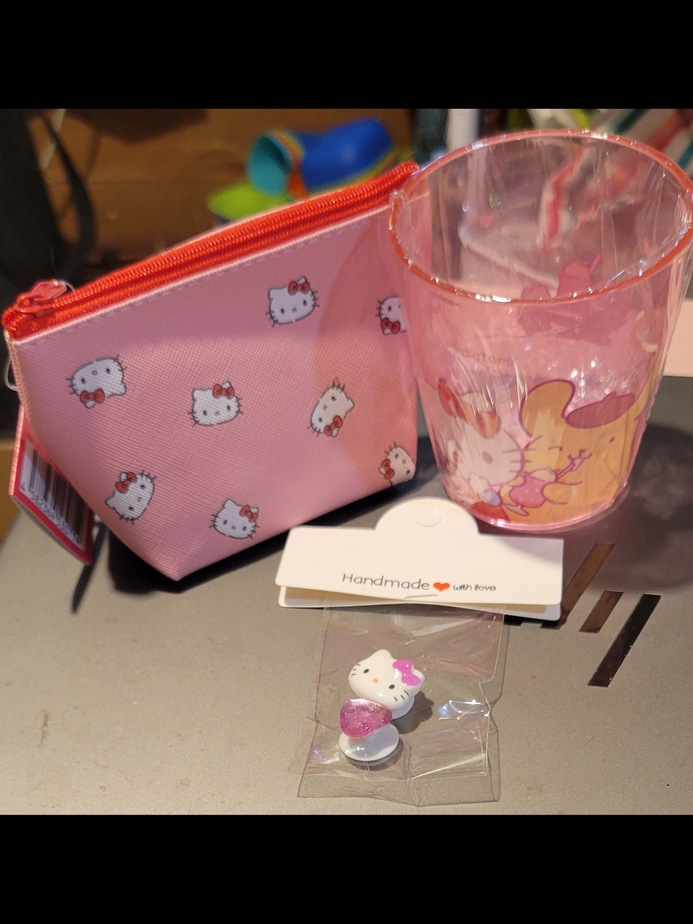 Hello Kitty Pink Zipper Pouch with Matching Pink Cup and Charm